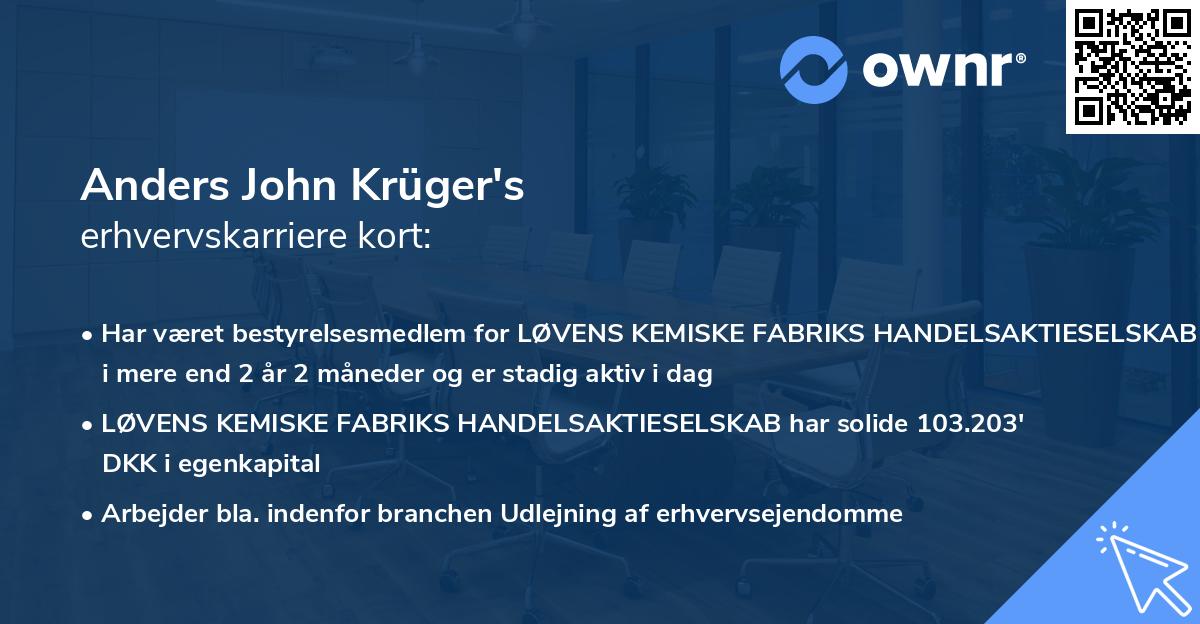 Anders John Krüger's erhvervskarriere kort