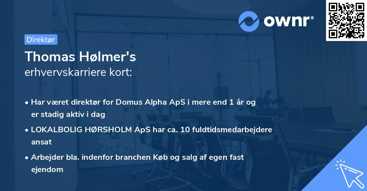 Thomas Hølmer's erhvervskarriere kort