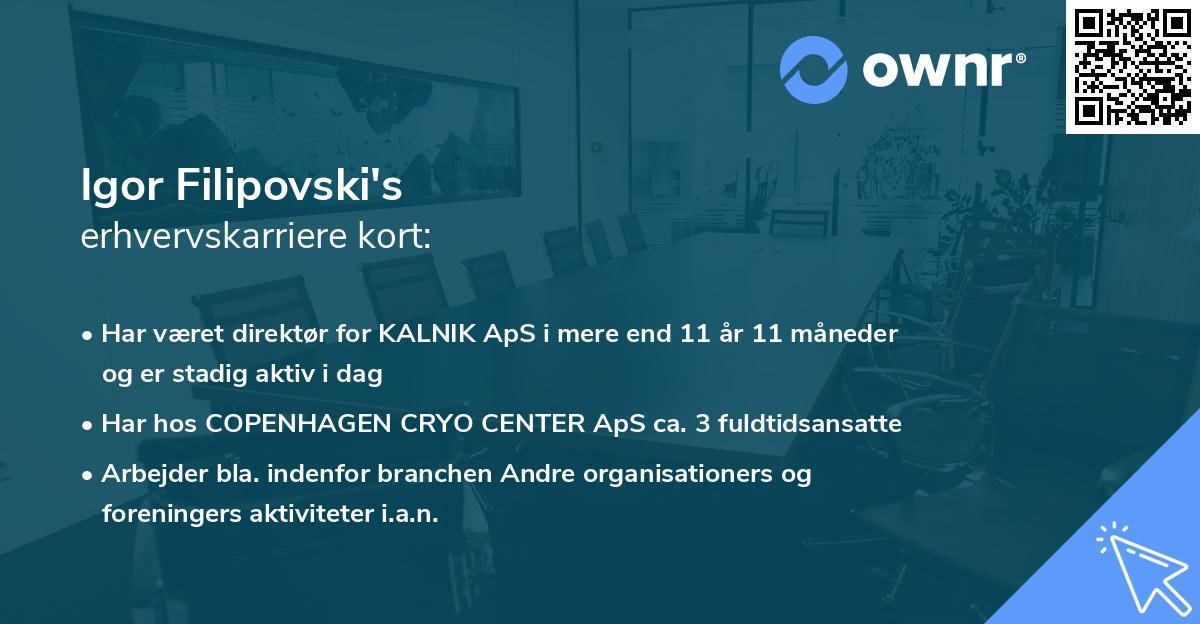 Igor Filipovski's erhvervskarriere kort