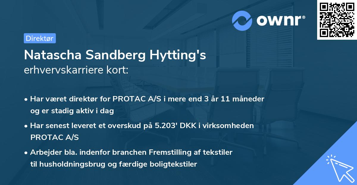 Natascha Sandberg Hytting's erhvervskarriere kort