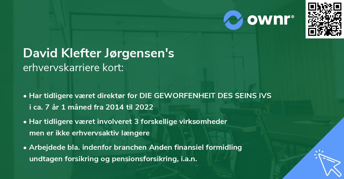 David Klefter Jørgensen's erhvervskarriere kort
