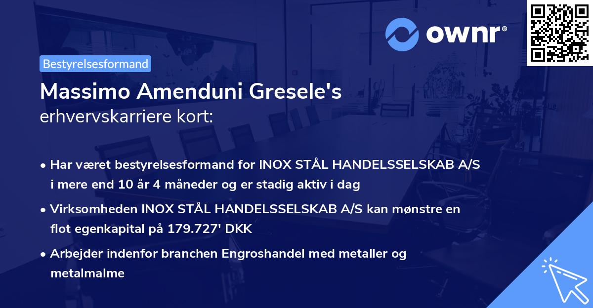 Massimo Amenduni Gresele's erhvervskarriere kort