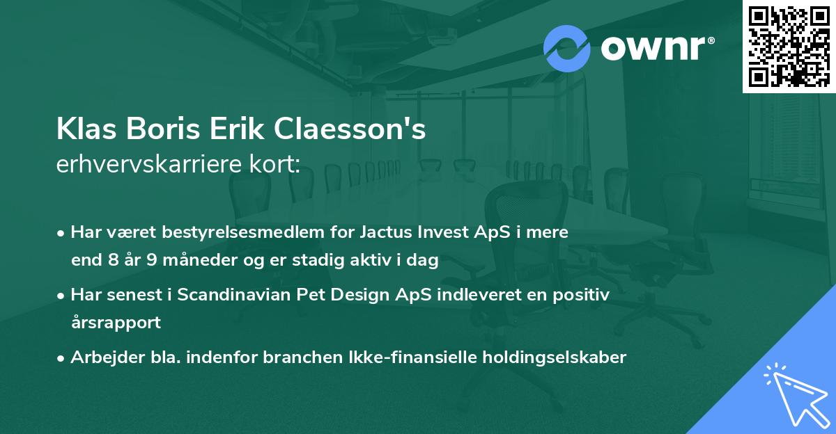 Klas Boris Erik Claesson's erhvervskarriere kort