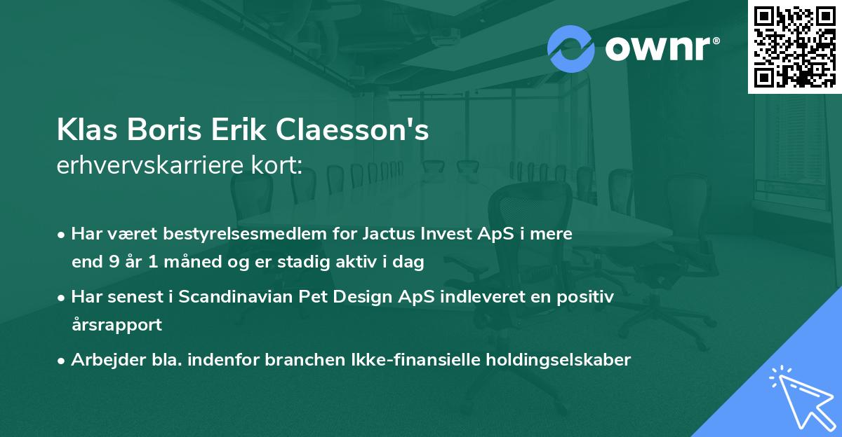 Klas Boris Erik Claesson's erhvervskarriere kort