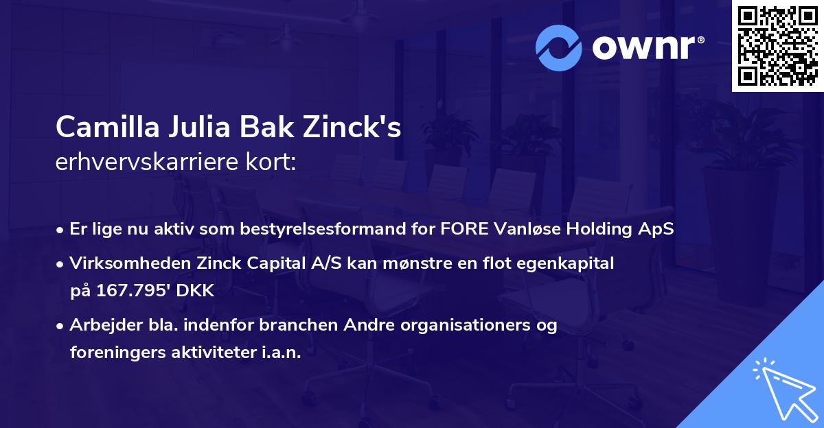 Camilla Julia Bak Zinck's erhvervskarriere kort