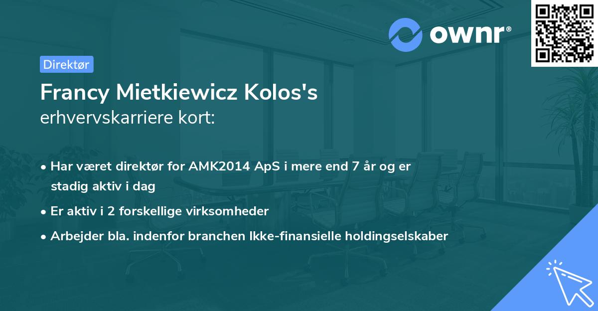Francy Mietkiewicz Kolos's erhvervskarriere kort