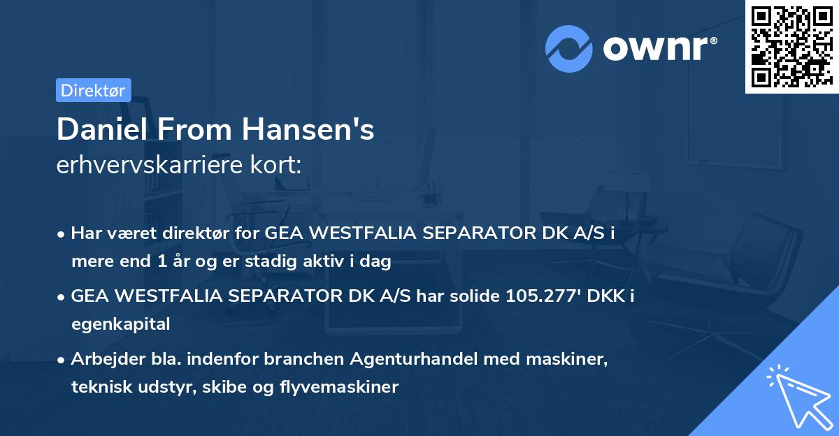 Daniel From Hansen's erhvervskarriere kort