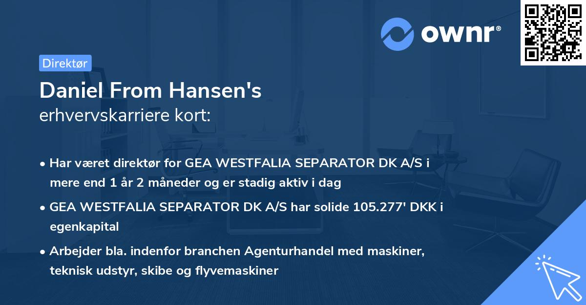 Daniel From Hansen's erhvervskarriere kort