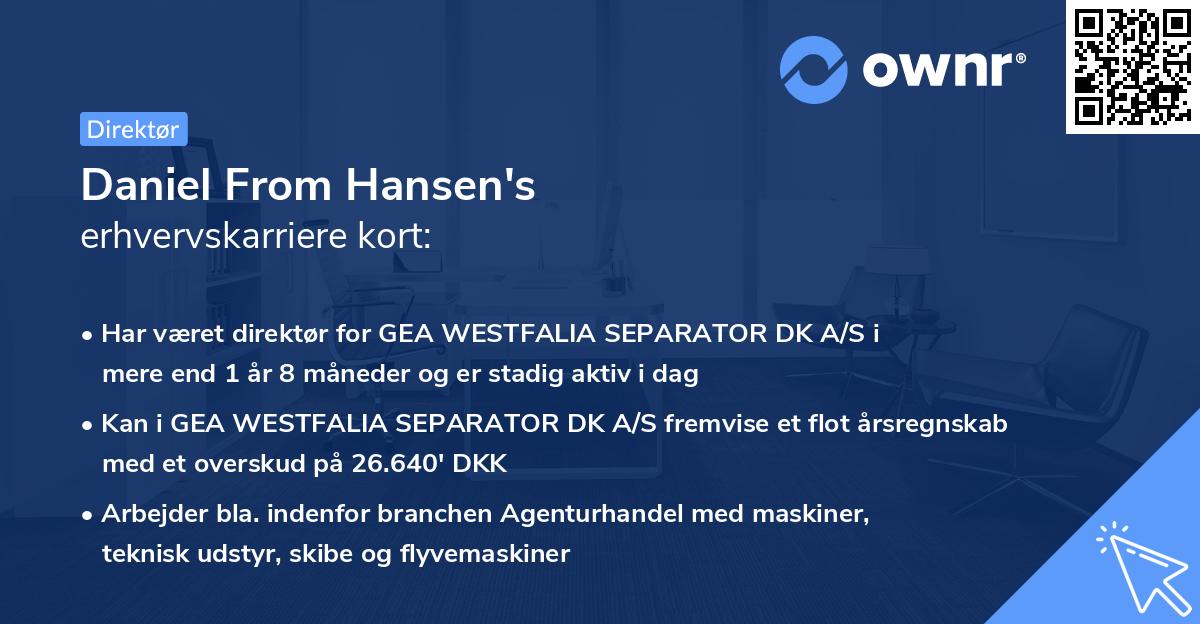Daniel From Hansen's erhvervskarriere kort