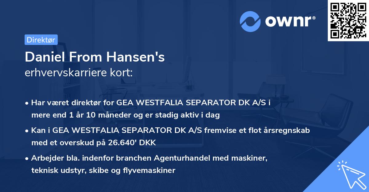 Daniel From Hansen's erhvervskarriere kort