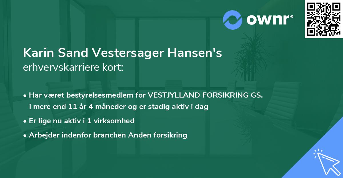 Karin Sand Vestersager Hansen's erhvervskarriere kort