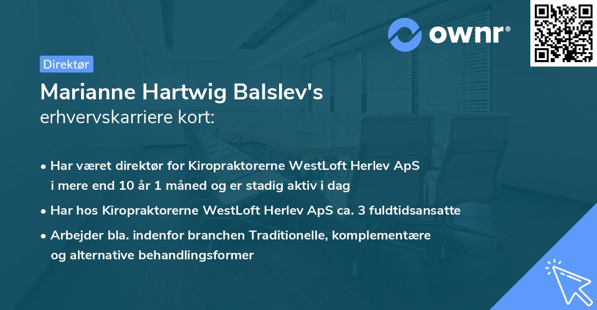 Marianne Hartwig Balslev's erhvervskarriere kort