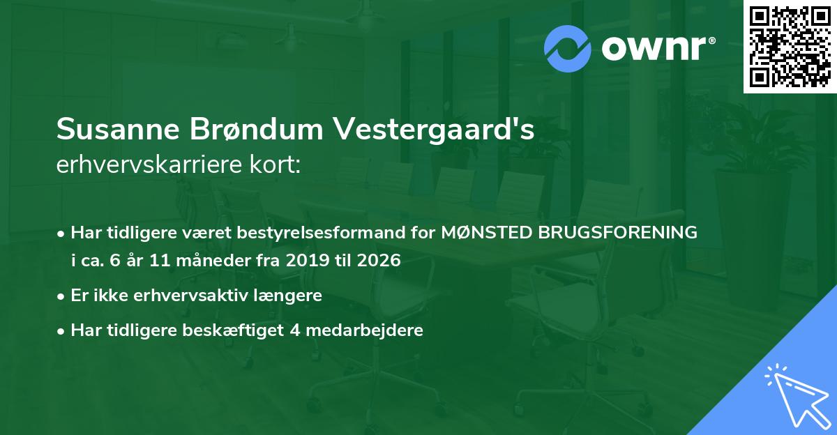 Susanne Brøndum Vestergaard's erhvervskarriere kort