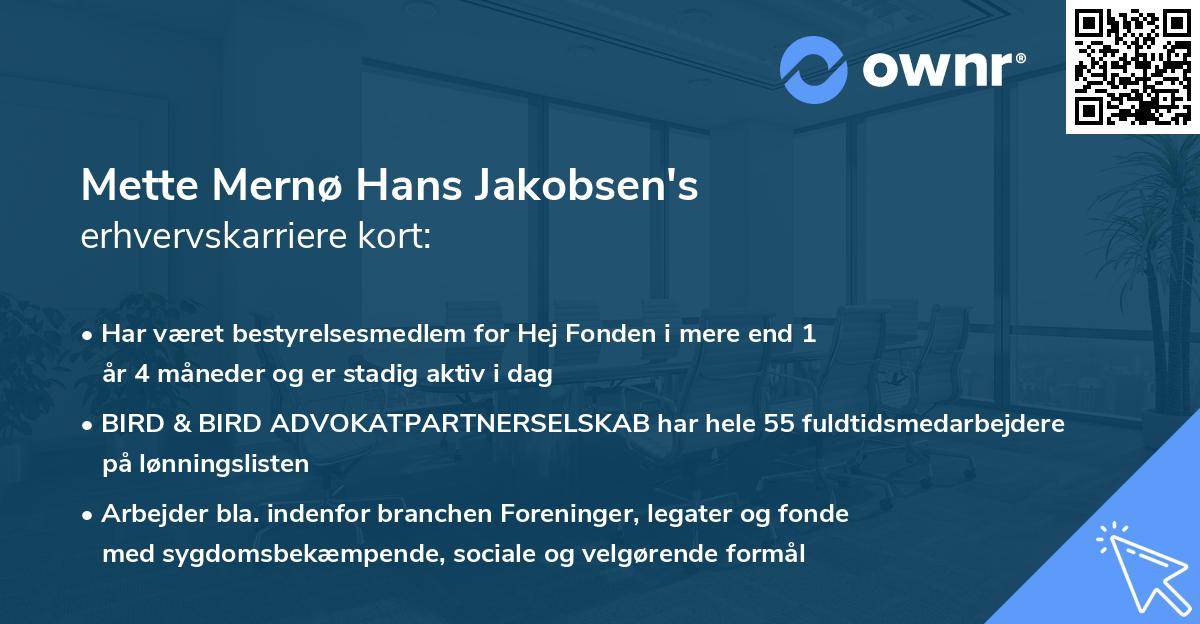 Mette Mernø Hans Jakobsen's erhvervskarriere kort