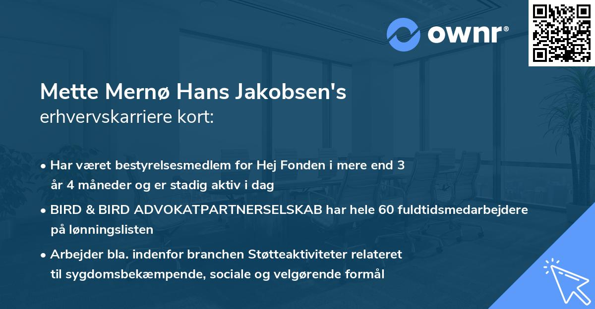 Mette Mernø Hans Jakobsen's erhvervskarriere kort