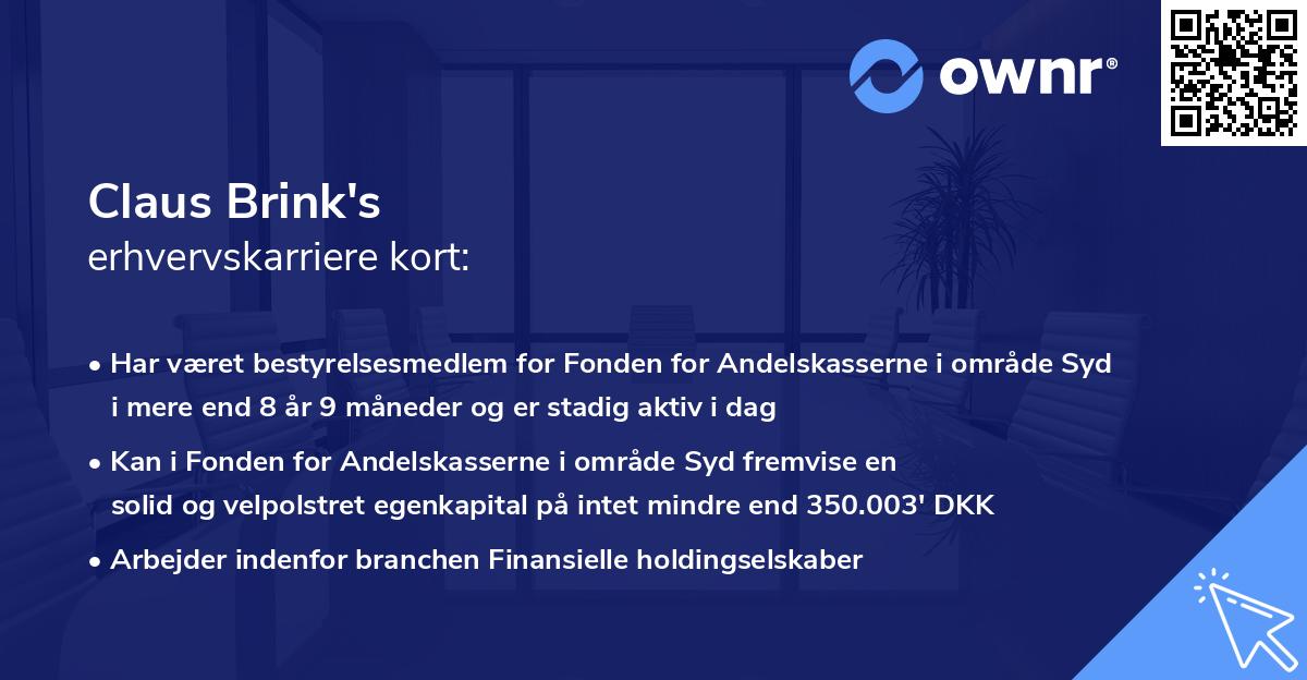 Claus Brink's erhvervskarriere kort