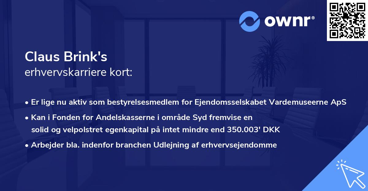Claus Brink's erhvervskarriere kort