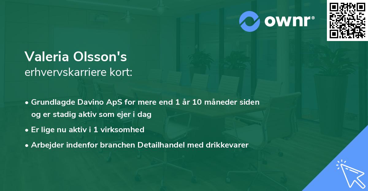 Valeria Olsson's erhvervskarriere kort