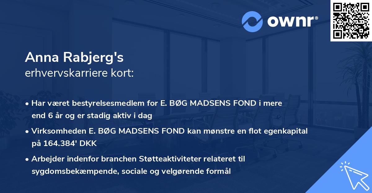 Anna Rabjerg's erhvervskarriere kort