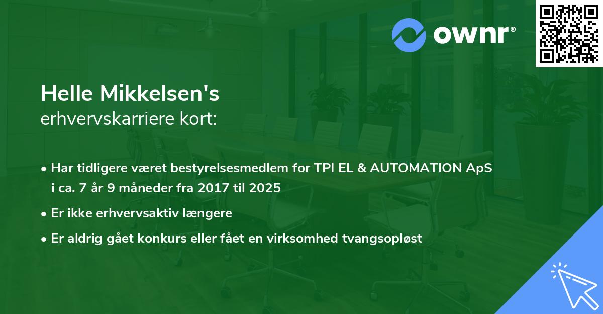 Helle Mikkelsen's erhvervskarriere kort