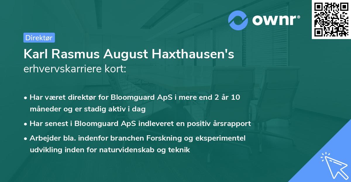 Karl Rasmus August Haxthausen's erhvervskarriere kort