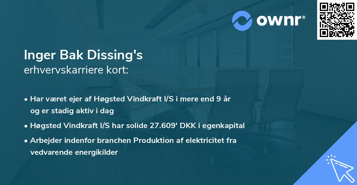 Inger Bak Dissing's erhvervskarriere kort