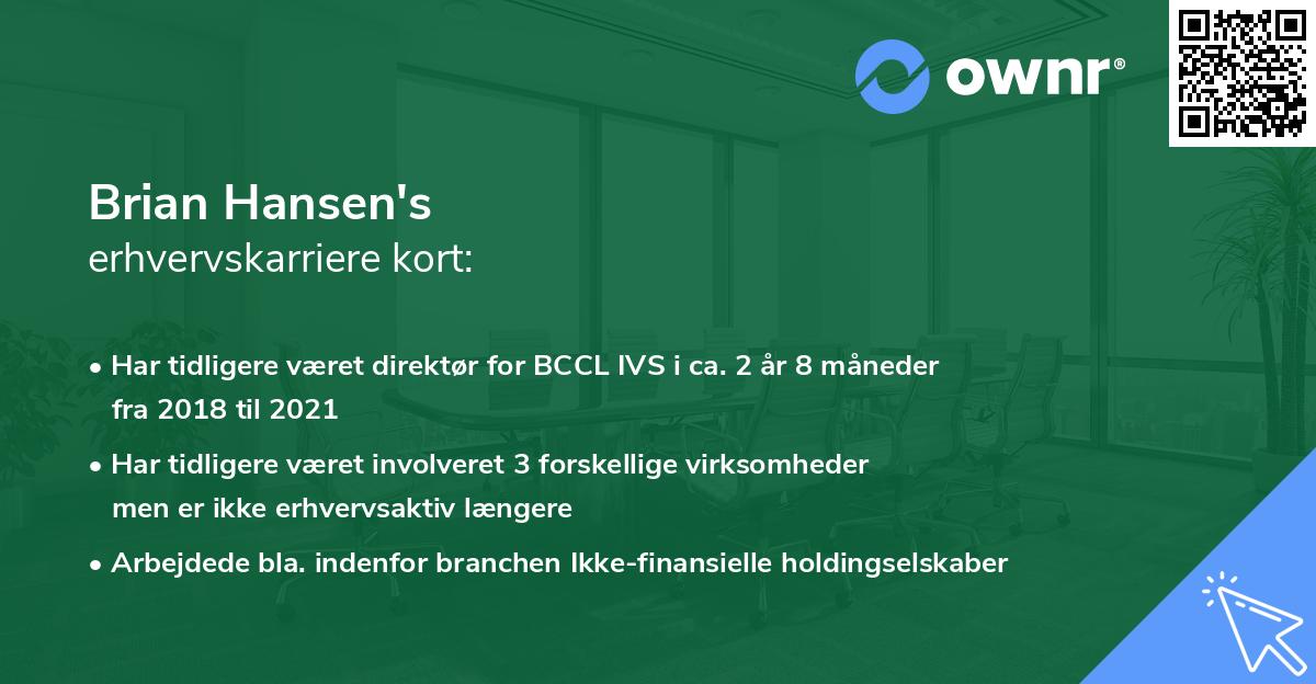 Brian Hansen's erhvervskarriere kort