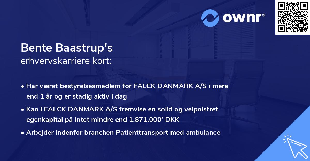 Bente Baastrup's erhvervskarriere kort