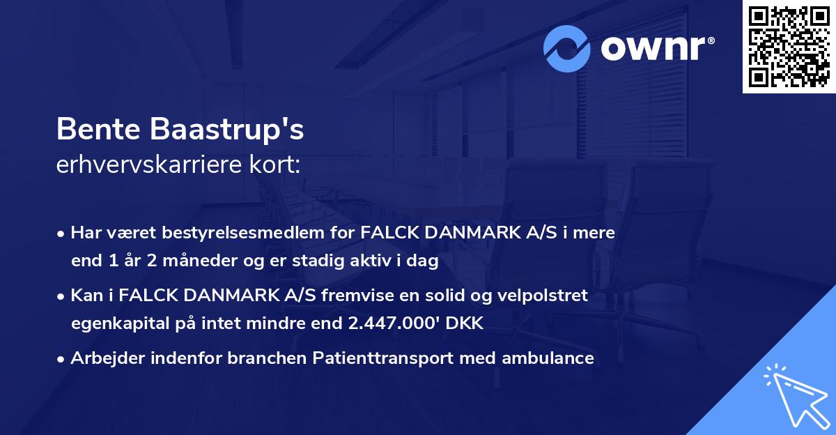 Bente Baastrup's erhvervskarriere kort