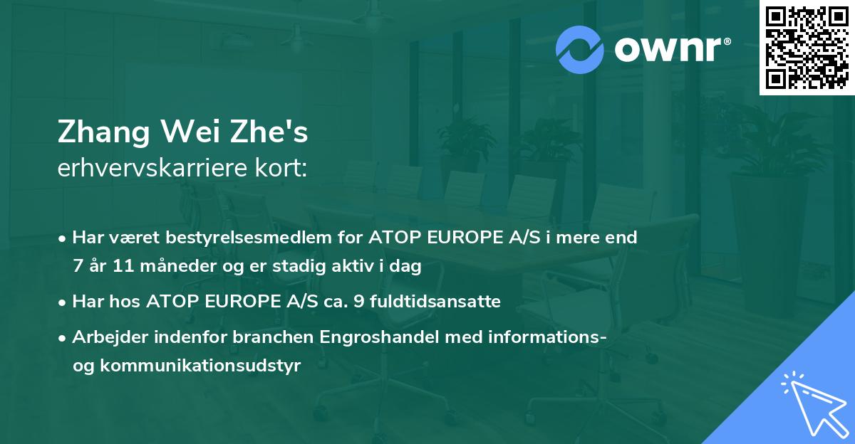 Zhang Wei Zhe's erhvervskarriere kort