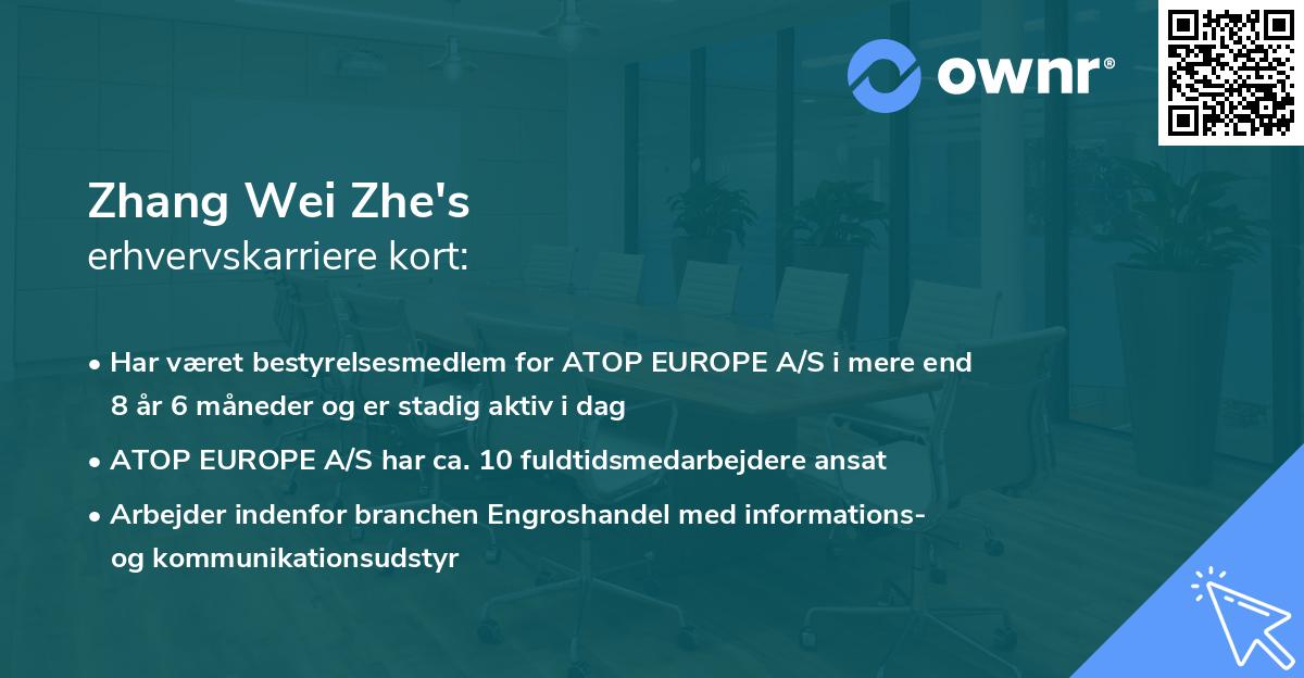 Zhang Wei Zhe's erhvervskarriere kort