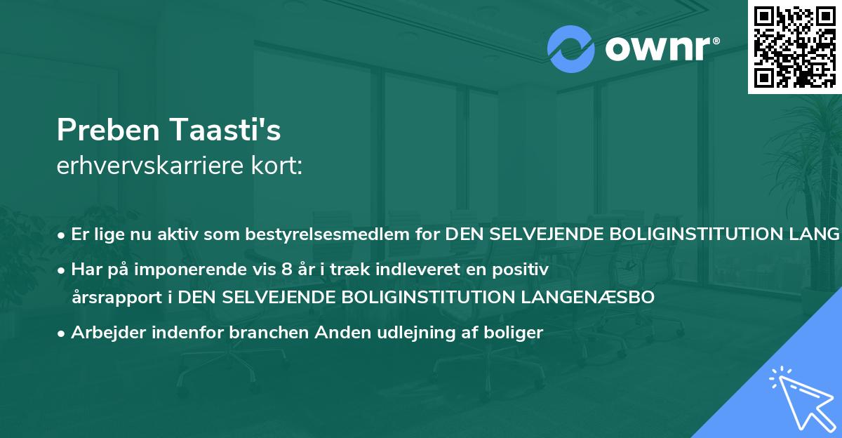 Preben Taasti's erhvervskarriere kort