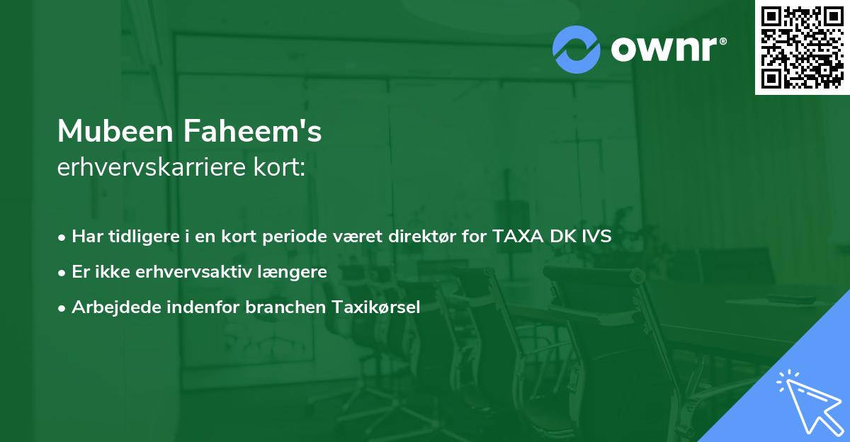 Mubeen Faheem's erhvervskarriere kort