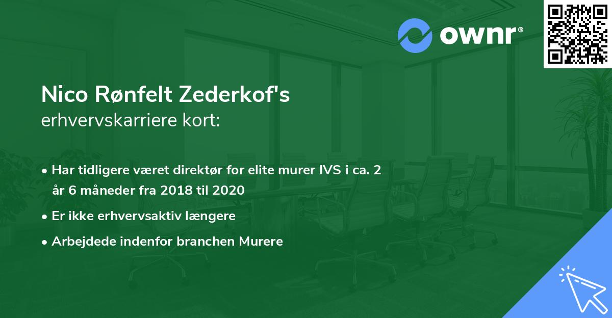 Nico Rønfelt Zederkof's erhvervskarriere kort