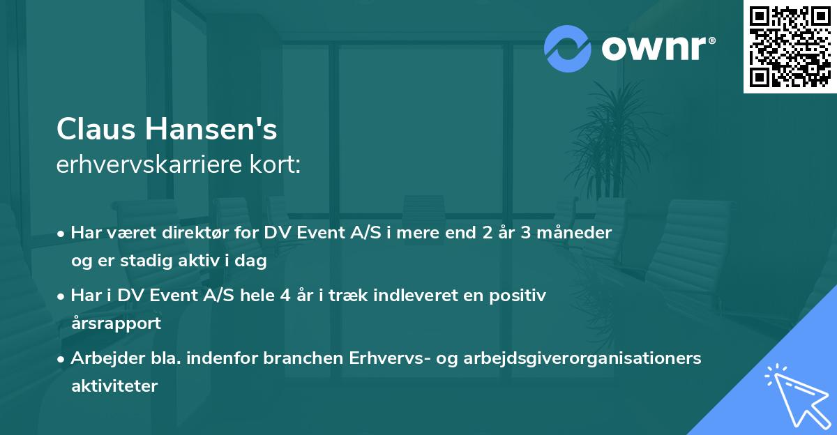Claus Hansen's erhvervskarriere kort