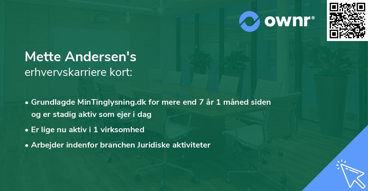 Mette Andersen's erhvervskarriere kort