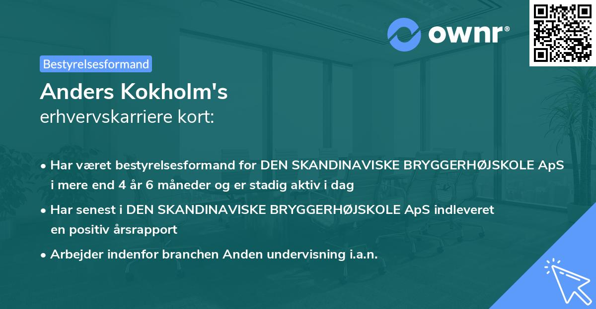 Anders Kokholm's erhvervskarriere kort