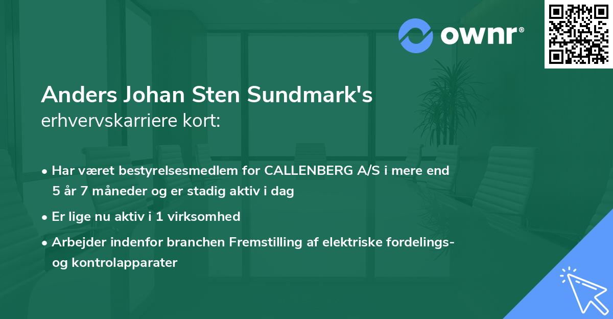 Anders Johan Sten Sundmark's erhvervskarriere kort