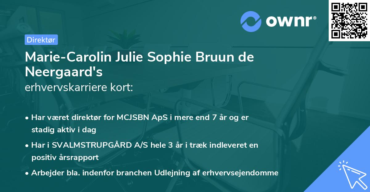 Marie-Carolin Julie Sophie Bruun de Neergaard's erhvervskarriere kort