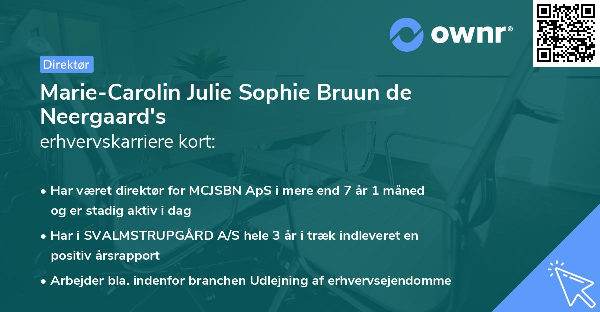 Marie-Carolin Julie Sophie Bruun de Neergaard's erhvervskarriere kort