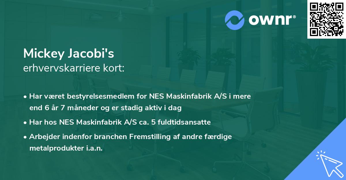 Mickey Jacobi's erhvervskarriere kort