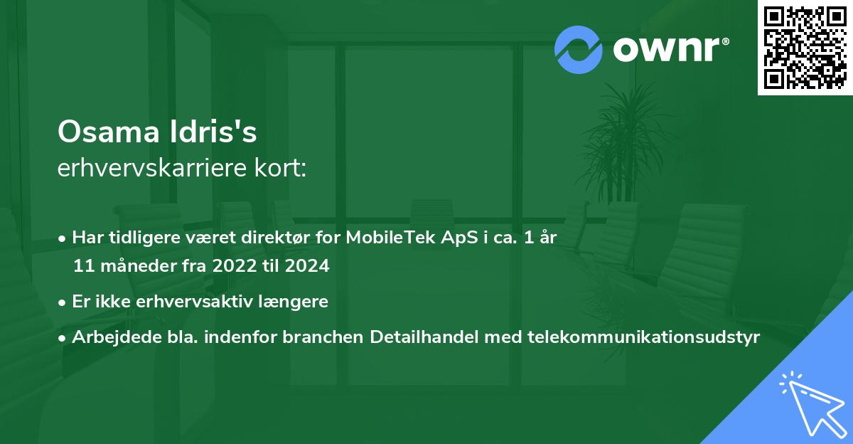 Osama Idris's erhvervskarriere kort