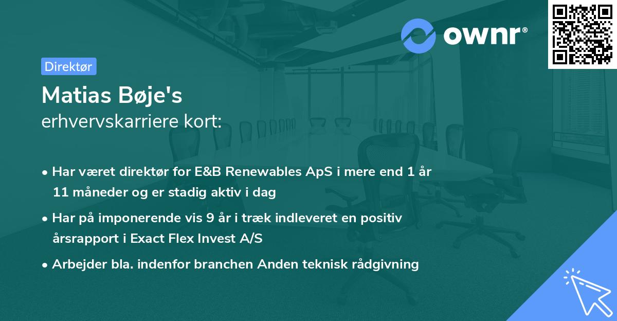 Matias Bøje's erhvervskarriere kort