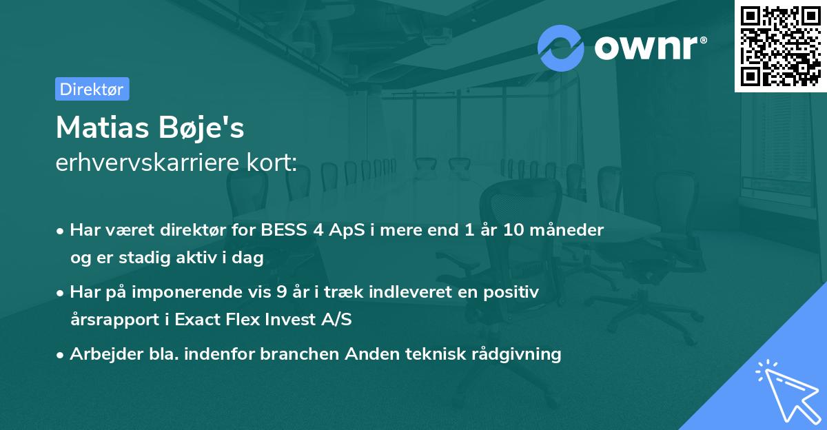 Matias Bøje's erhvervskarriere kort