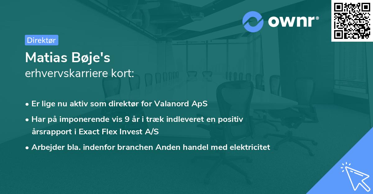 Matias Bøje's erhvervskarriere kort