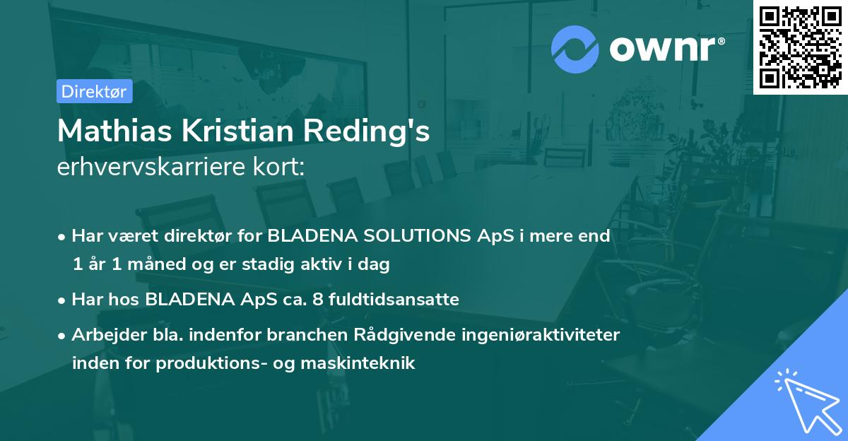 Mathias Kristian Reding's erhvervskarriere kort
