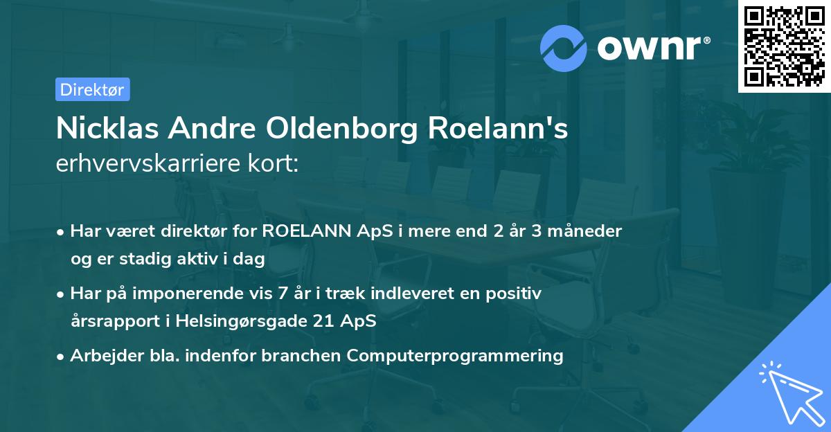Nicklas Andre Oldenborg Roelann's erhvervskarriere kort