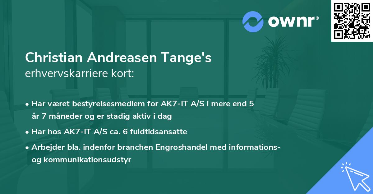 Christian Andreasen Tange's erhvervskarriere kort