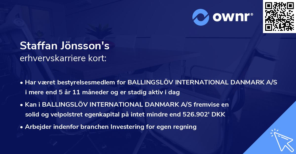 Staffan Jönsson's erhvervskarriere kort