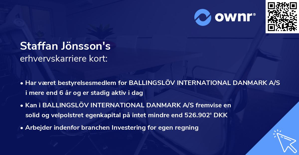 Staffan Jönsson's erhvervskarriere kort